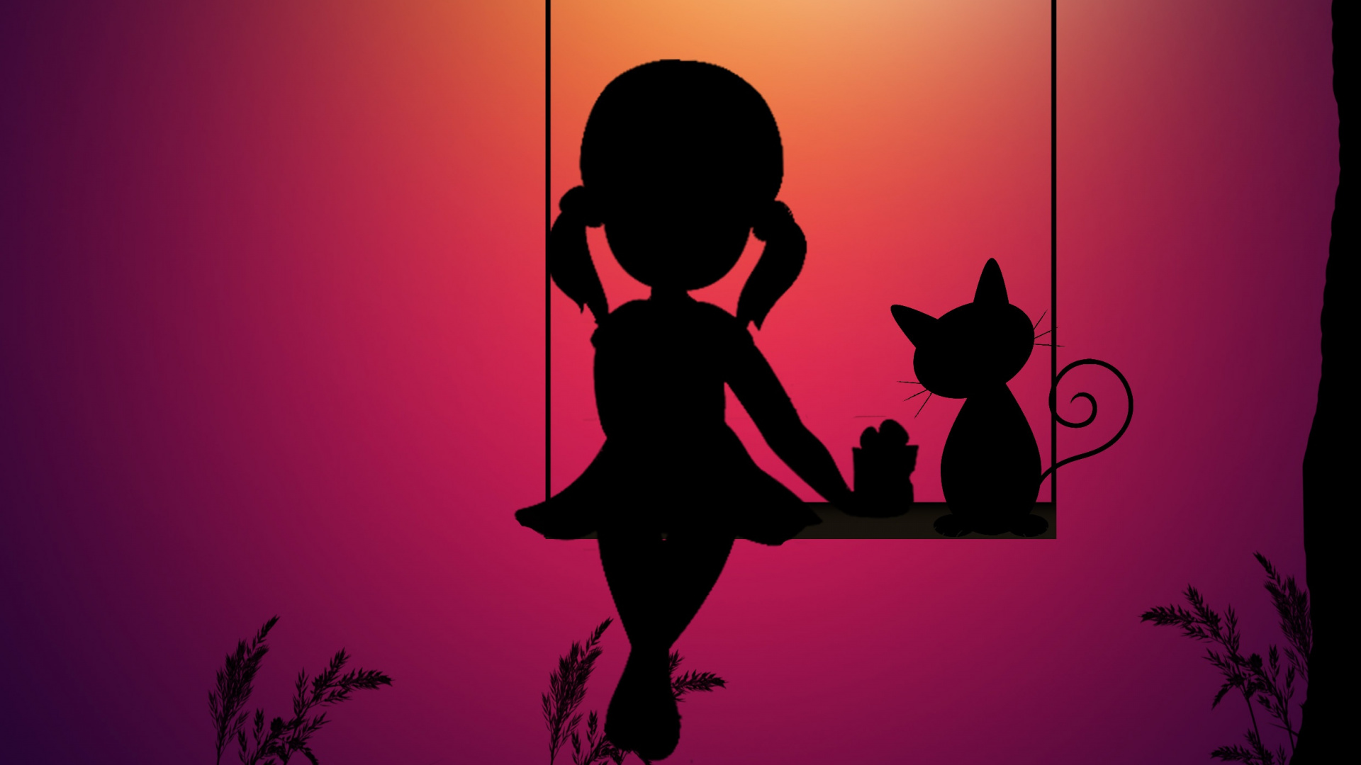 Silhouette Von 2 Männern, Die Bei Sonnenuntergang Auf Seil Springen. Wallpaper in 1920x1080 Resolution