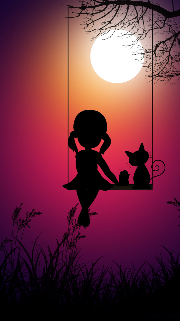 绘画, 艺术, 剪影, 背光, 品红色 壁纸 750x1334 允许