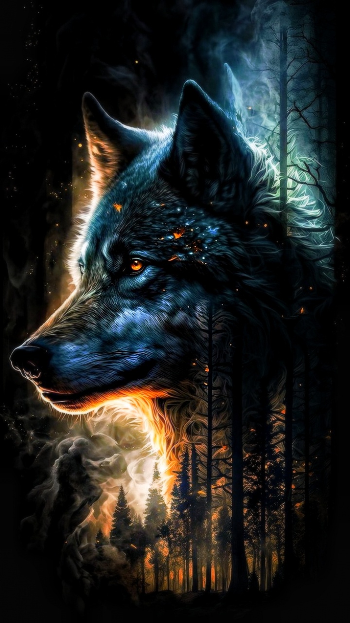 狼, 艺术, 画布, 大丹犬, 品种的狗 壁纸 720x1280 允许