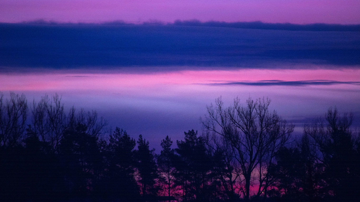 Sunset, Nature, Purple, Horizon, Violet. Wallpaper in 1366x768 Resolution