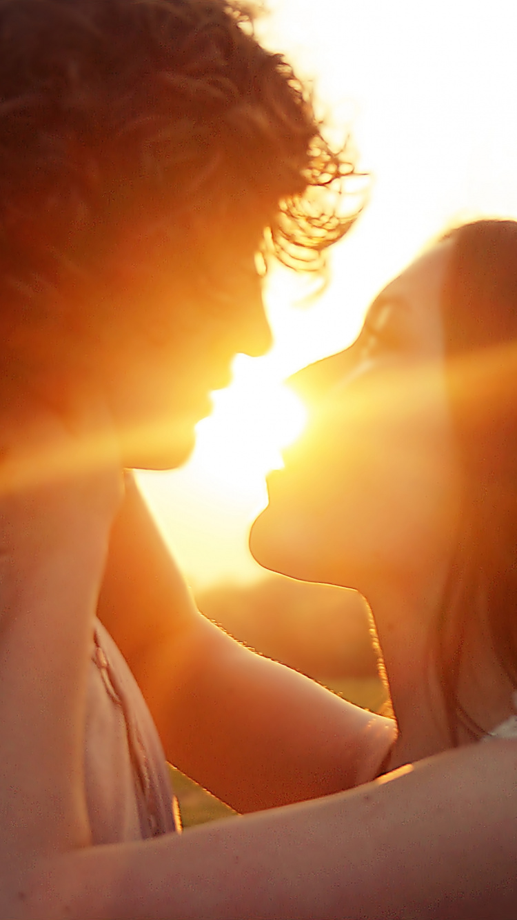 Romance, Couple, Kiss, People in Nature, Backlighting. Wallpaper in 750x1334 Resolution