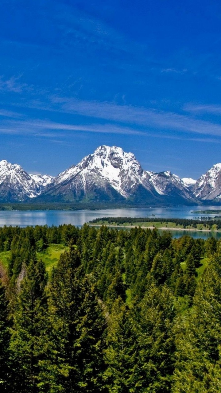 Green Trees Near Snow Covered Mountain Under Blue Sky During Daytime. Wallpaper in 720x1280 Resolution