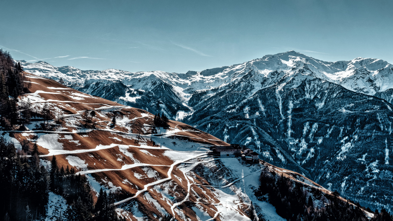 Mountainous Landforms, Mountain, Mountain Range, Ridge, Winter. Wallpaper in 1280x720 Resolution