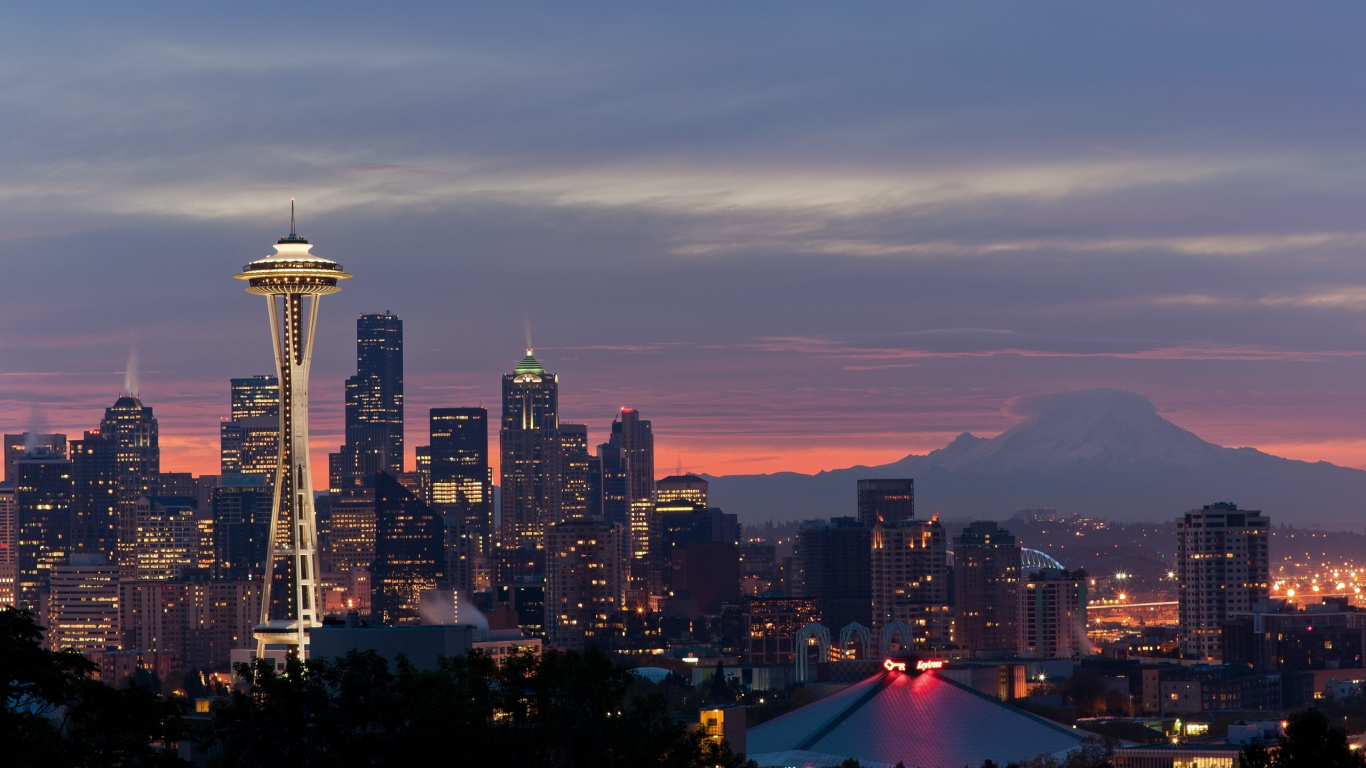 Horizon de la Ville Pendant la Nuit. Wallpaper in 1366x768 Resolution