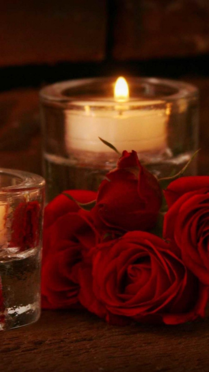 Candle, Rose, Light, Lighting, Red. Wallpaper in 720x1280 Resolution