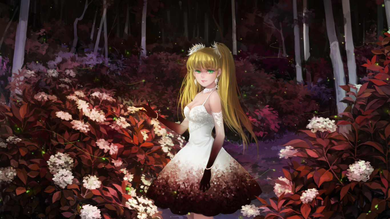 Wald Dunkles Anime-Mädchen, Anime, Ärmel, Licht, Botanik. Wallpaper in 1366x768 Resolution