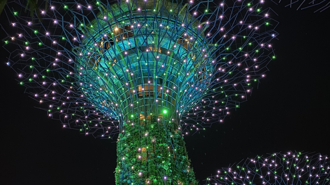 Singapour, Lumière, Les Lumières de Noël, Éclairage, Green. Wallpaper in 1366x768 Resolution