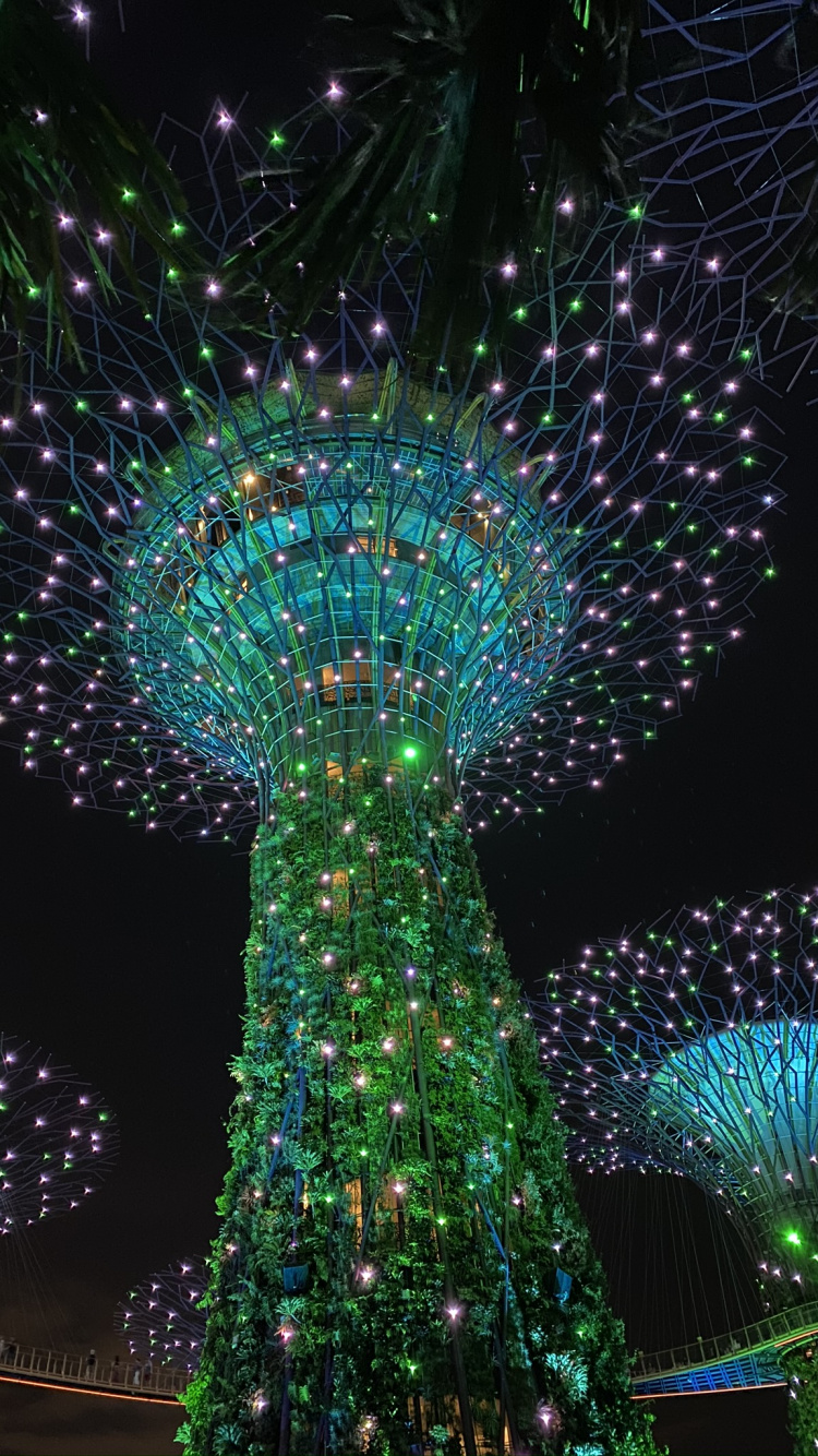 Singapour, Lumière, Les Lumières de Noël, Éclairage, Green. Wallpaper in 750x1334 Resolution
