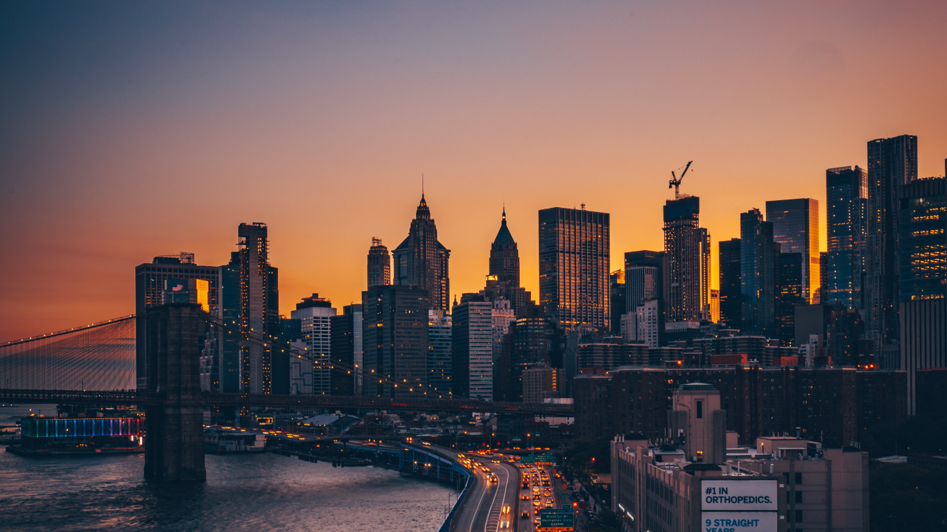 New York, Brooklyn Bridge, Manhattan Bridge, Coney Island, Brücke. Wallpaper in 1366x768 Resolution