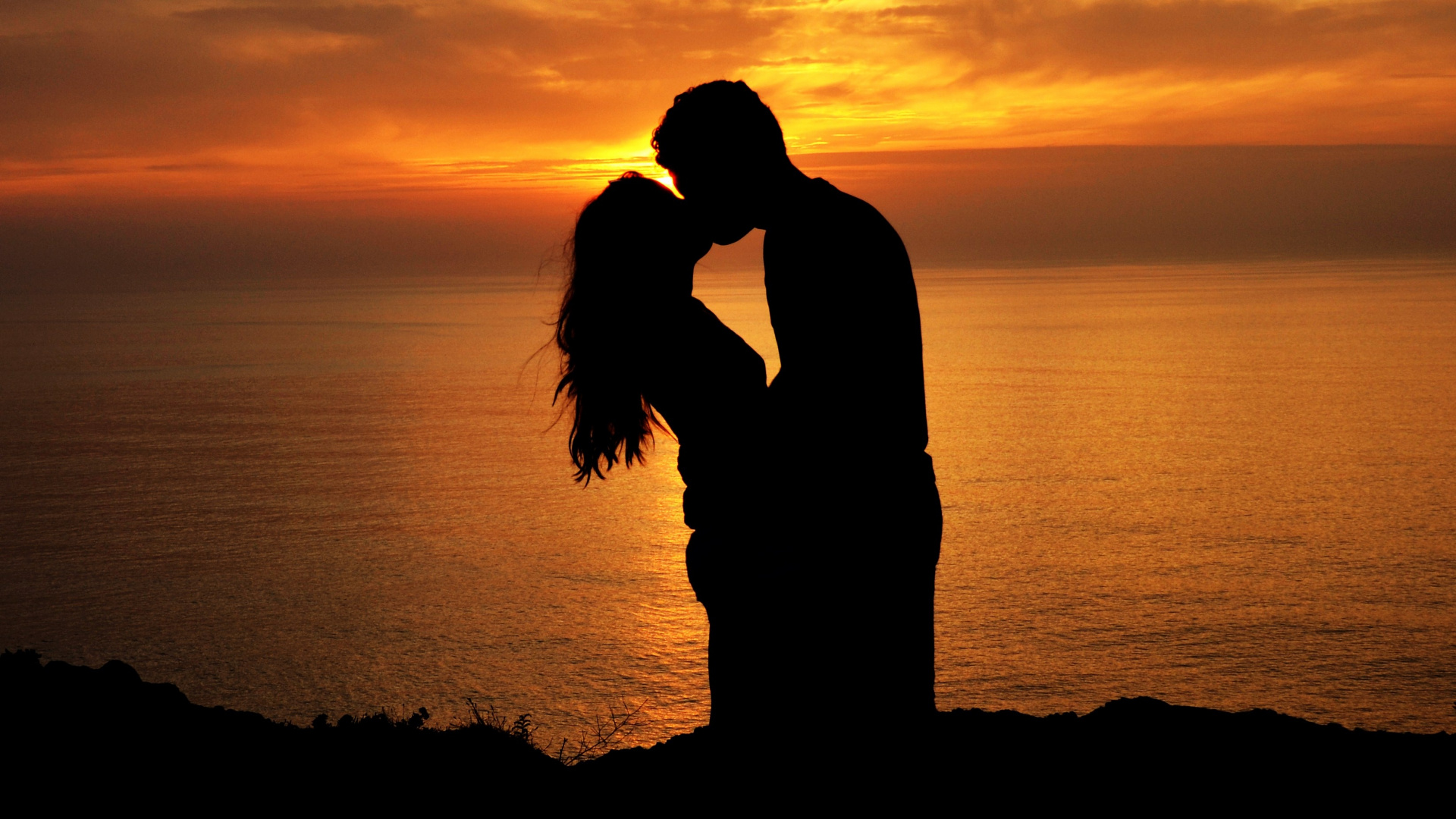 Romanticismo, Silueta, La Gente en la Naturaleza, Amor, Retroiluminación. Wallpaper in 1920x1080 Resolution