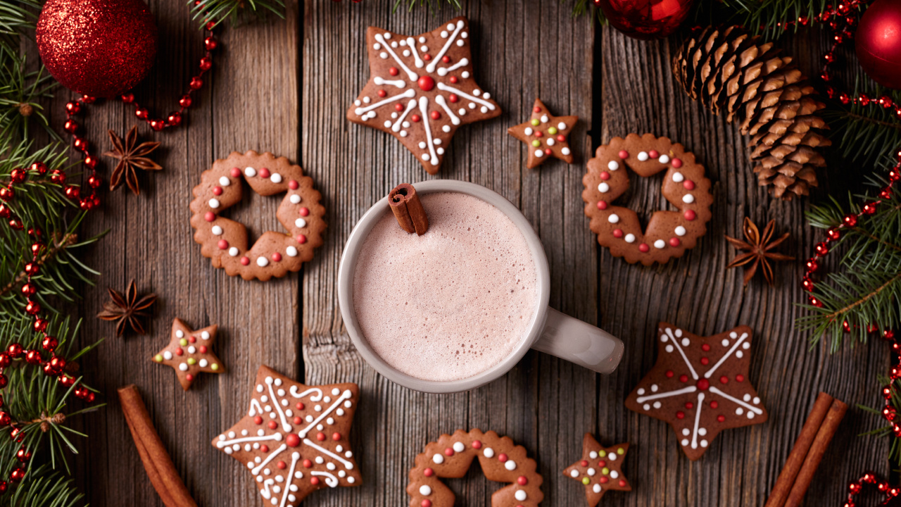 Hot Chocolate, Gingerbread Man, Gingerbread, Christmas Day, Christmas. Wallpaper in 1280x720 Resolution