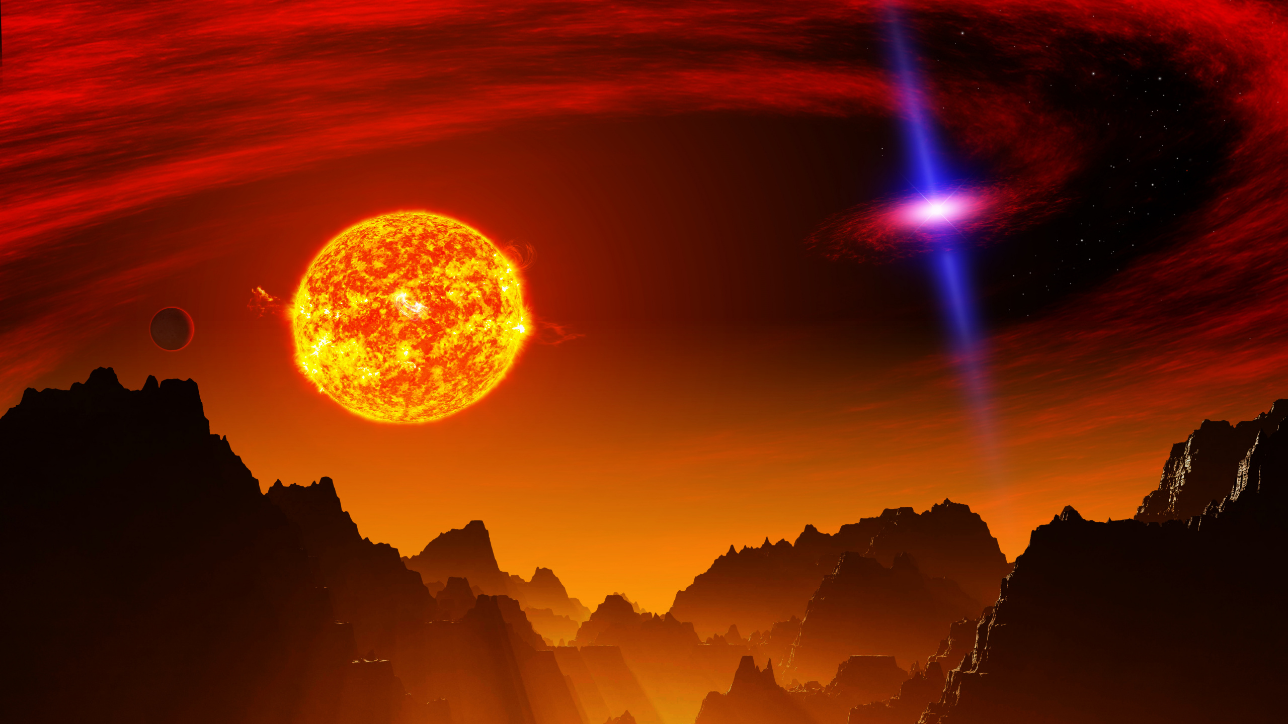 Silueta de Montaña Durante la Puesta de Sol. Wallpaper in 2560x1440 Resolution