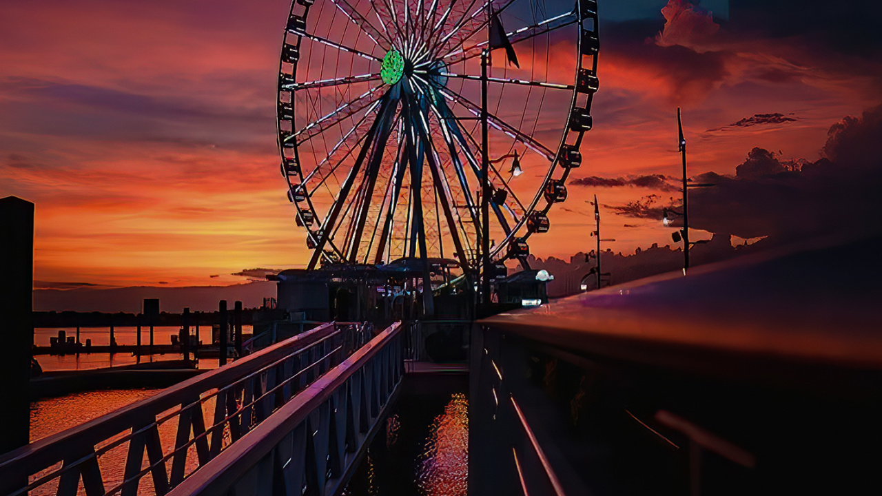 Ferris, Eau, Roue, Atmosphère, la Journée. Wallpaper in 1280x720 Resolution