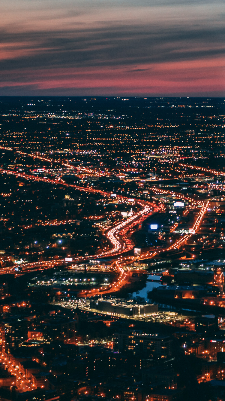 Luftaufnahme Der Stadt Bei Nacht Night. Wallpaper in 750x1334 Resolution