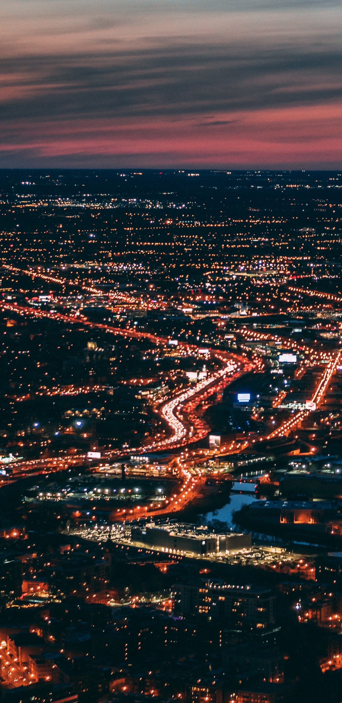 Aerial View of City During Night Time. Wallpaper in 1440x2960 Resolution