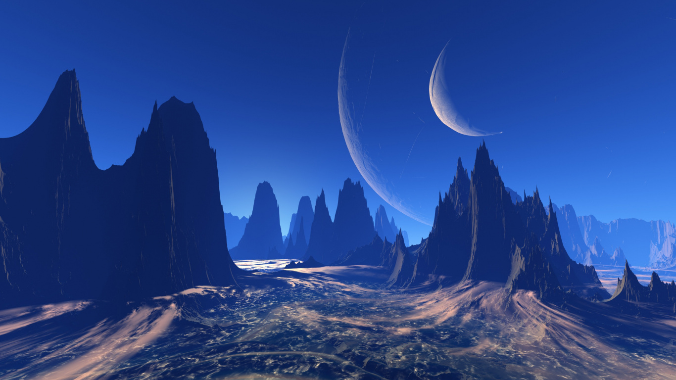 Silueta de Montañas Bajo un Cielo Azul Durante el Día. Wallpaper in 1366x768 Resolution