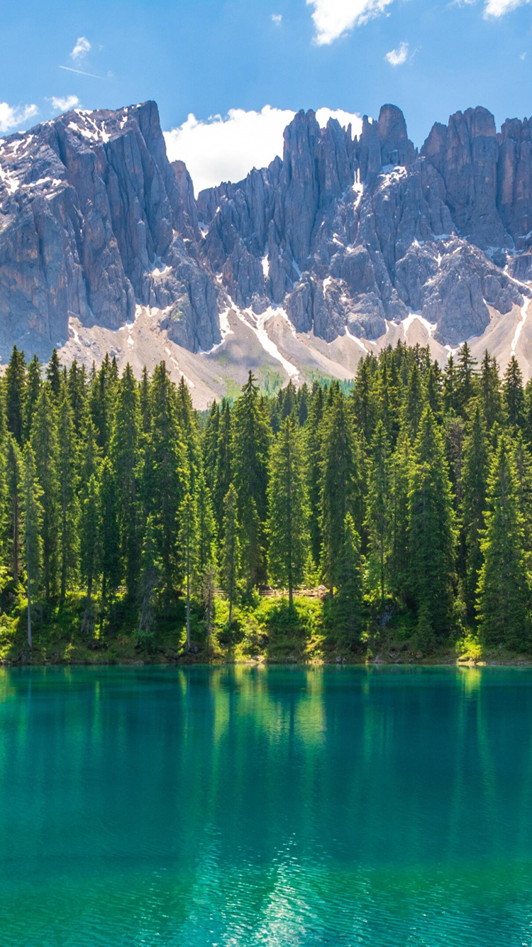 Karersee, Dolomiten, Seiser Alm, Wasser, Cloud. Wallpaper in 750x1334 Resolution