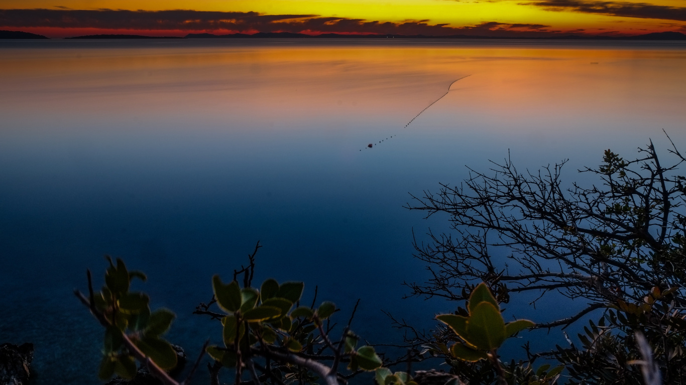 Sunset, Nature, Water, Horizon, Cloud. Wallpaper in 1366x768 Resolution