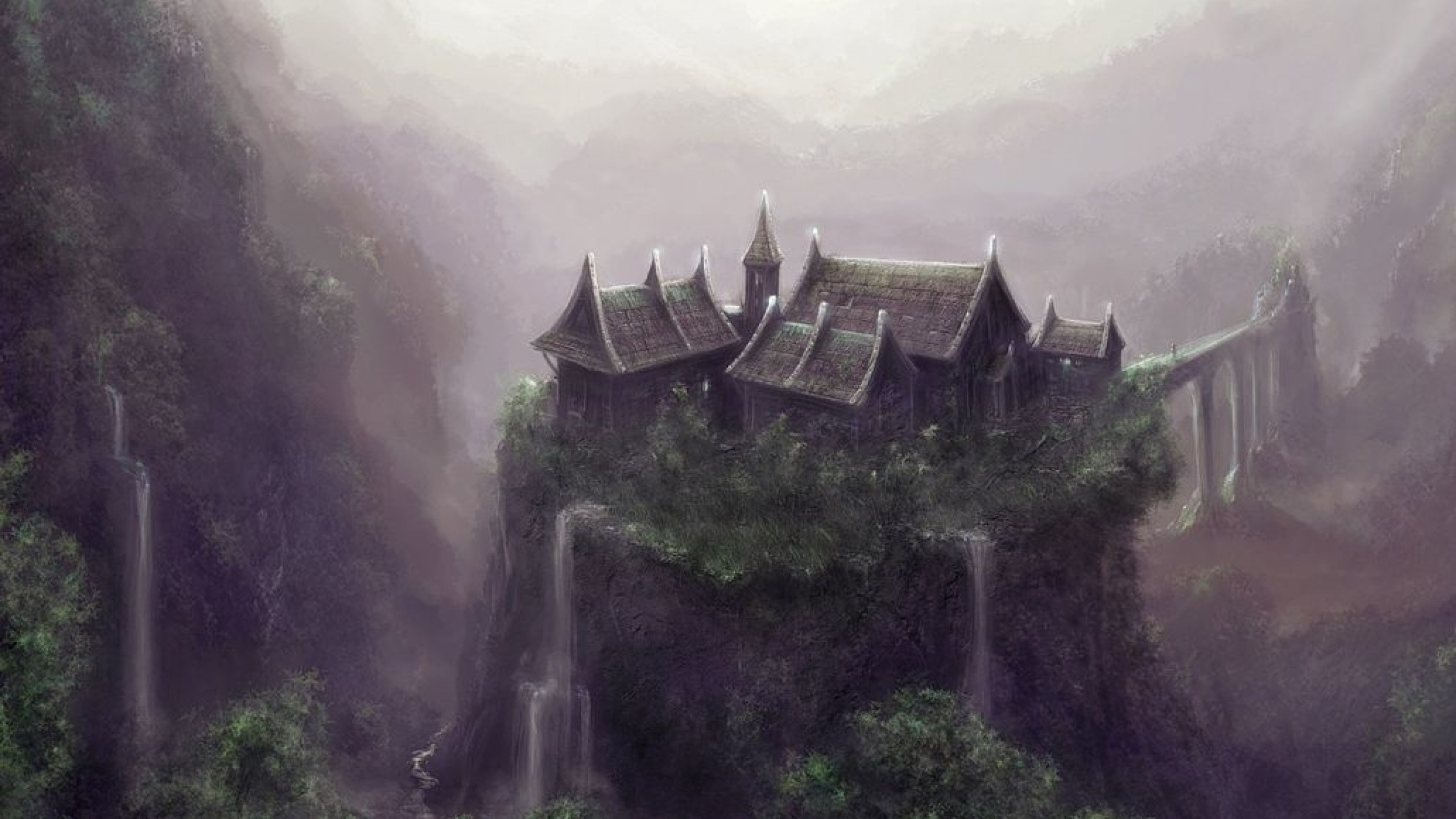 Grün-weißes Haus Auf Dem Berg. Wallpaper in 2560x1440 Resolution