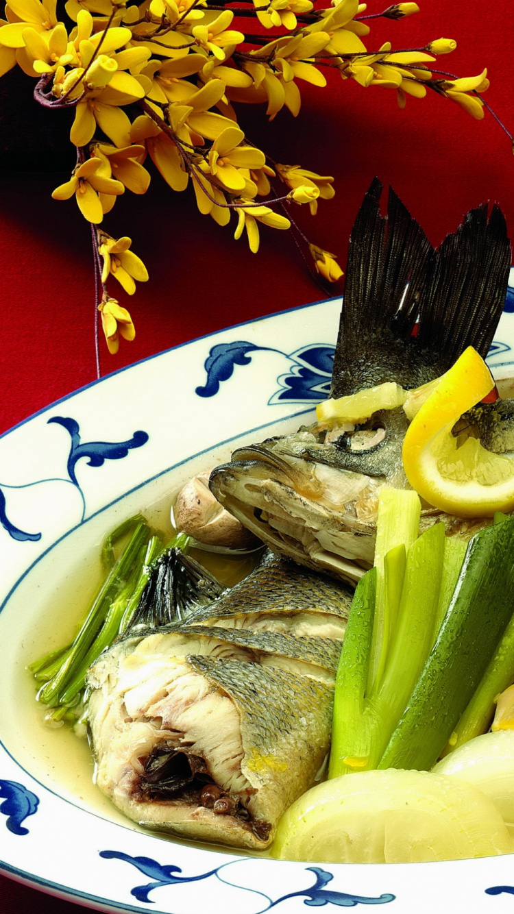 Sliced Lemon on White and Blue Ceramic Plate. Wallpaper in 750x1334 Resolution