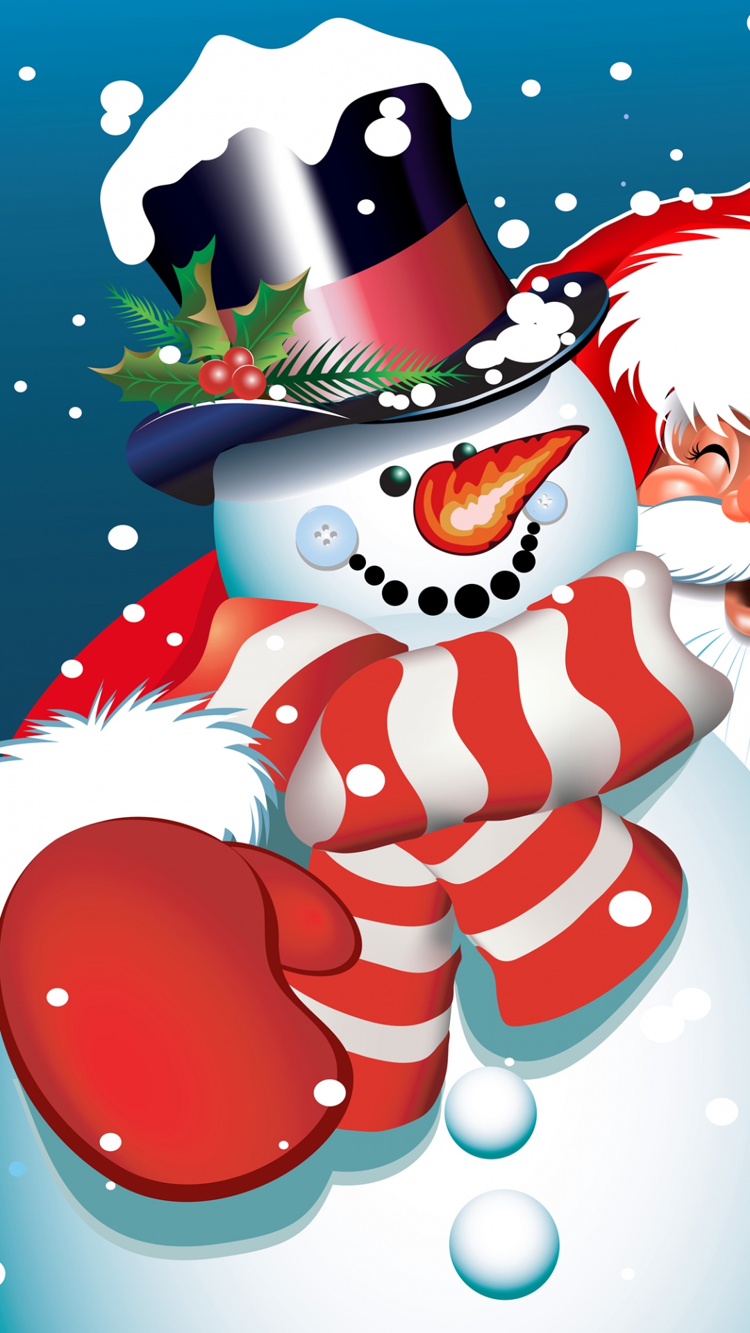 Weihnachtsmann, Weihnachten, Schneemann, Cartoon, Illustration. Wallpaper in 1080x1920 Resolution
