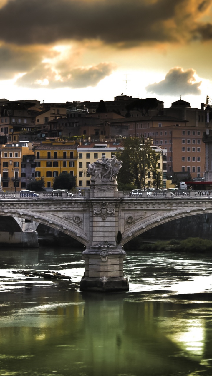 White Concrete Bridge Over River During Sunset. Wallpaper in 720x1280 Resolution