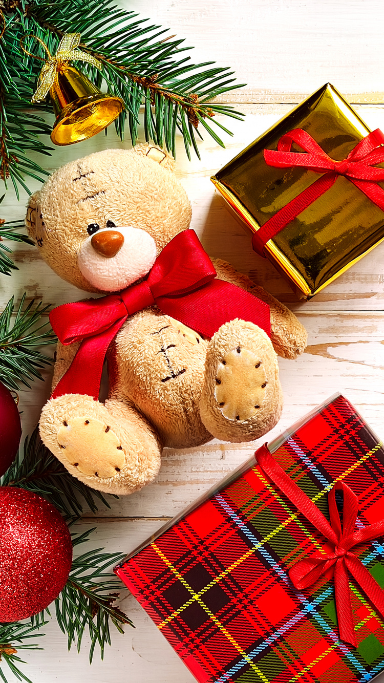 Christmas Day, Teddy Bear, Gift, Christmas Ornament, Christmas Decoration. Wallpaper in 750x1334 Resolution