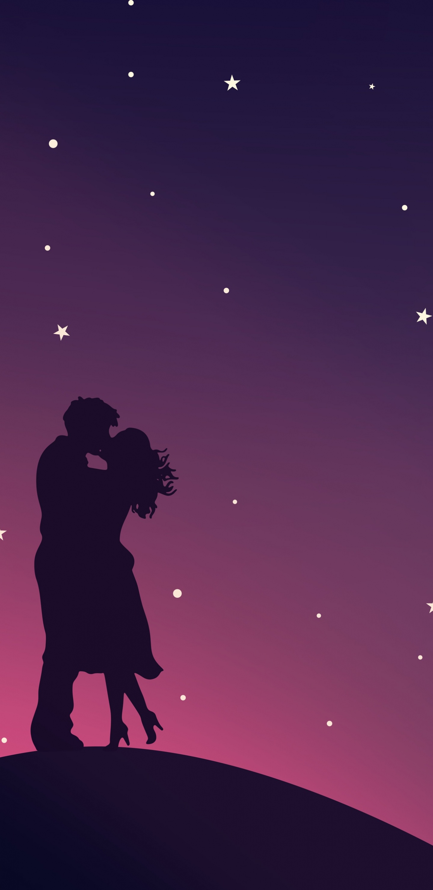 Kuss, Umarmung, Stern, Purpur, Nacht. Wallpaper in 1440x2960 Resolution