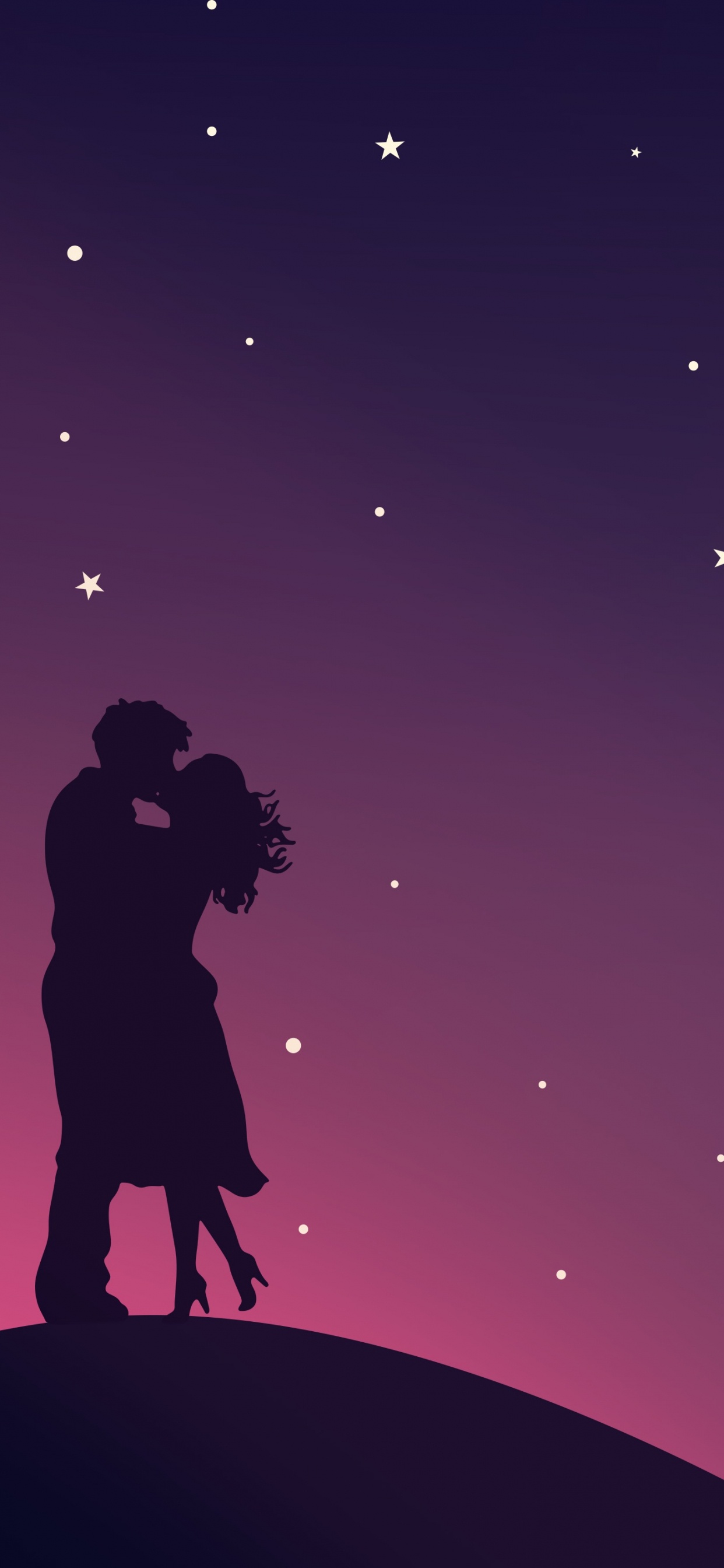 Kiss, Hug, Star, Purple, Night. Wallpaper in 1242x2688 Resolution