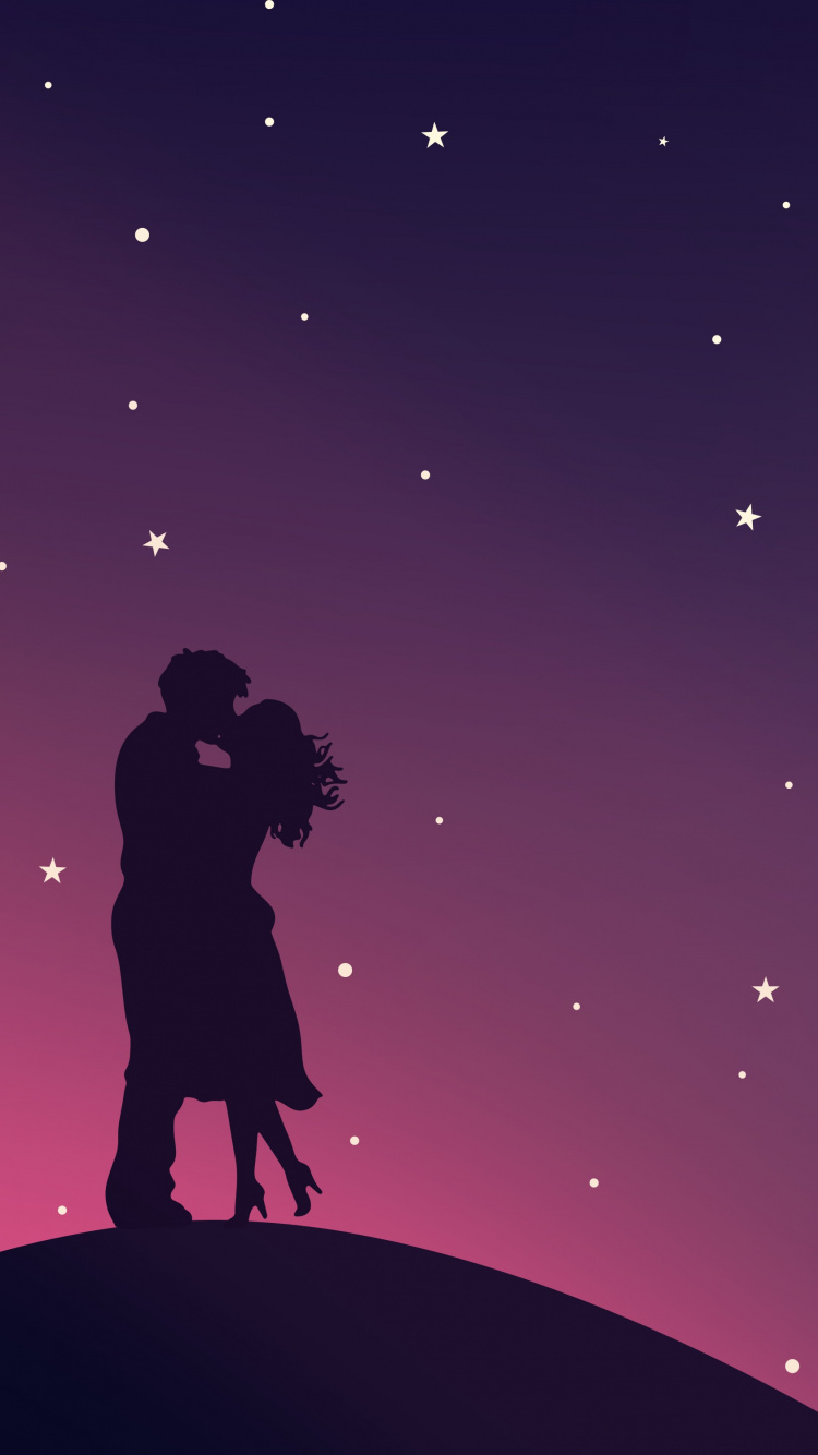 Kiss, Hug, Star, Purple, Night. Wallpaper in 750x1334 Resolution