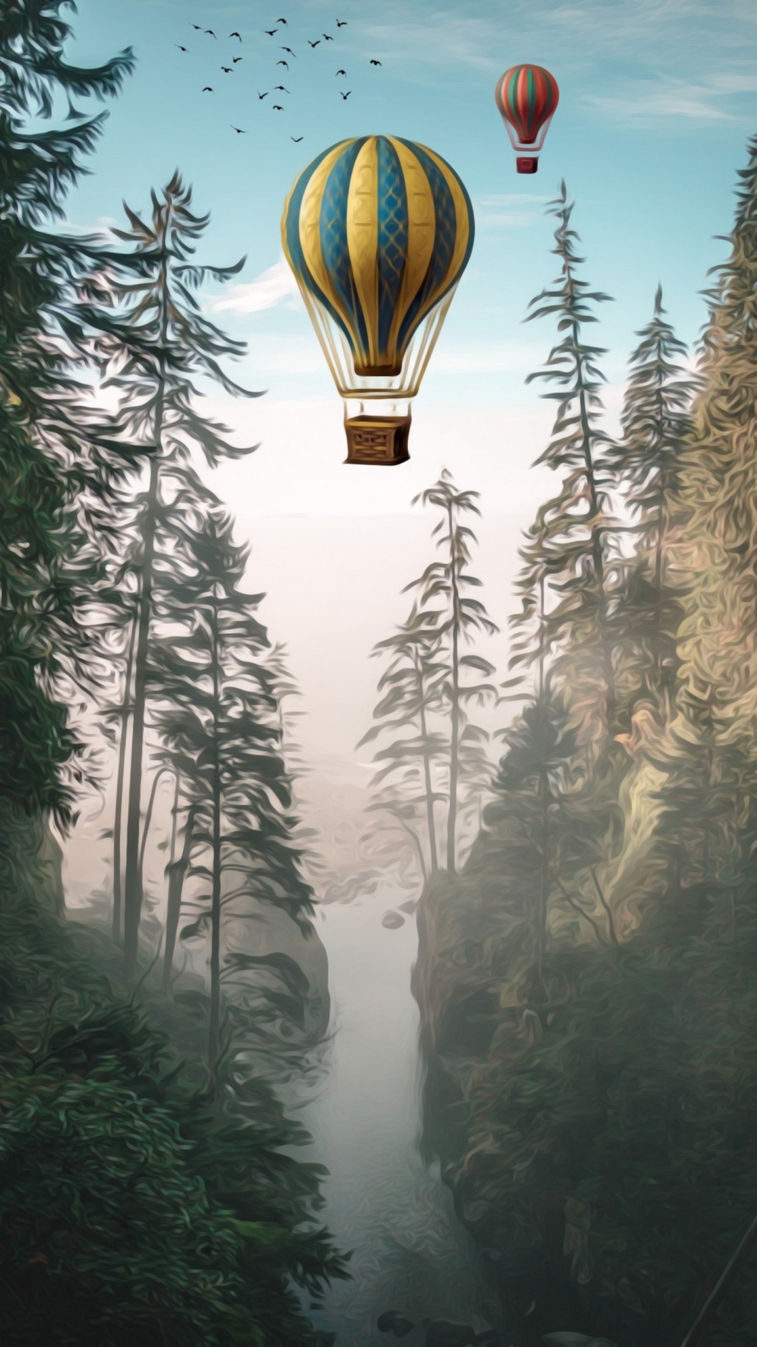 Heißluftballon, Baum, Natur, Wald, Fichte. Wallpaper in 1080x1920 Resolution