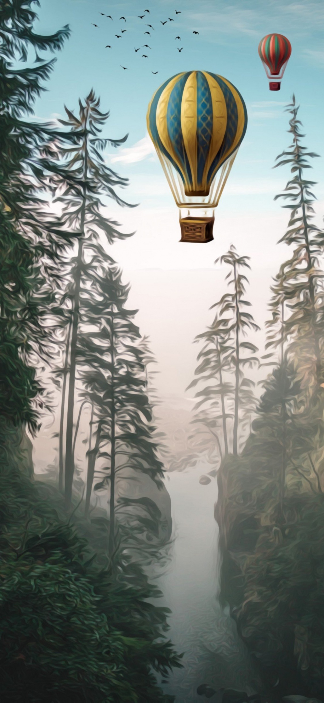 Hot Air Balloon, Tree, Nature, Forest, Spruce. Wallpaper in 1125x2436 Resolution