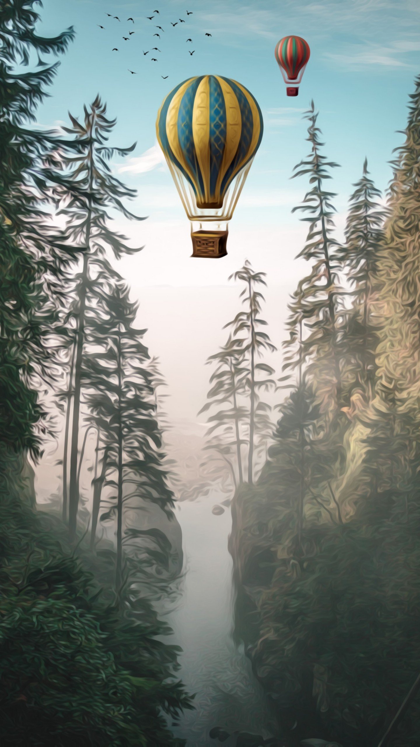 Hot Air Balloon, Tree, Nature, Forest, Spruce. Wallpaper in 1440x2560 Resolution