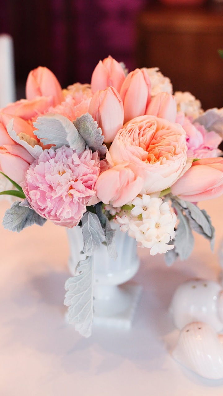 Pink and White Flower in White Ceramic Vase. Wallpaper in 720x1280 Resolution