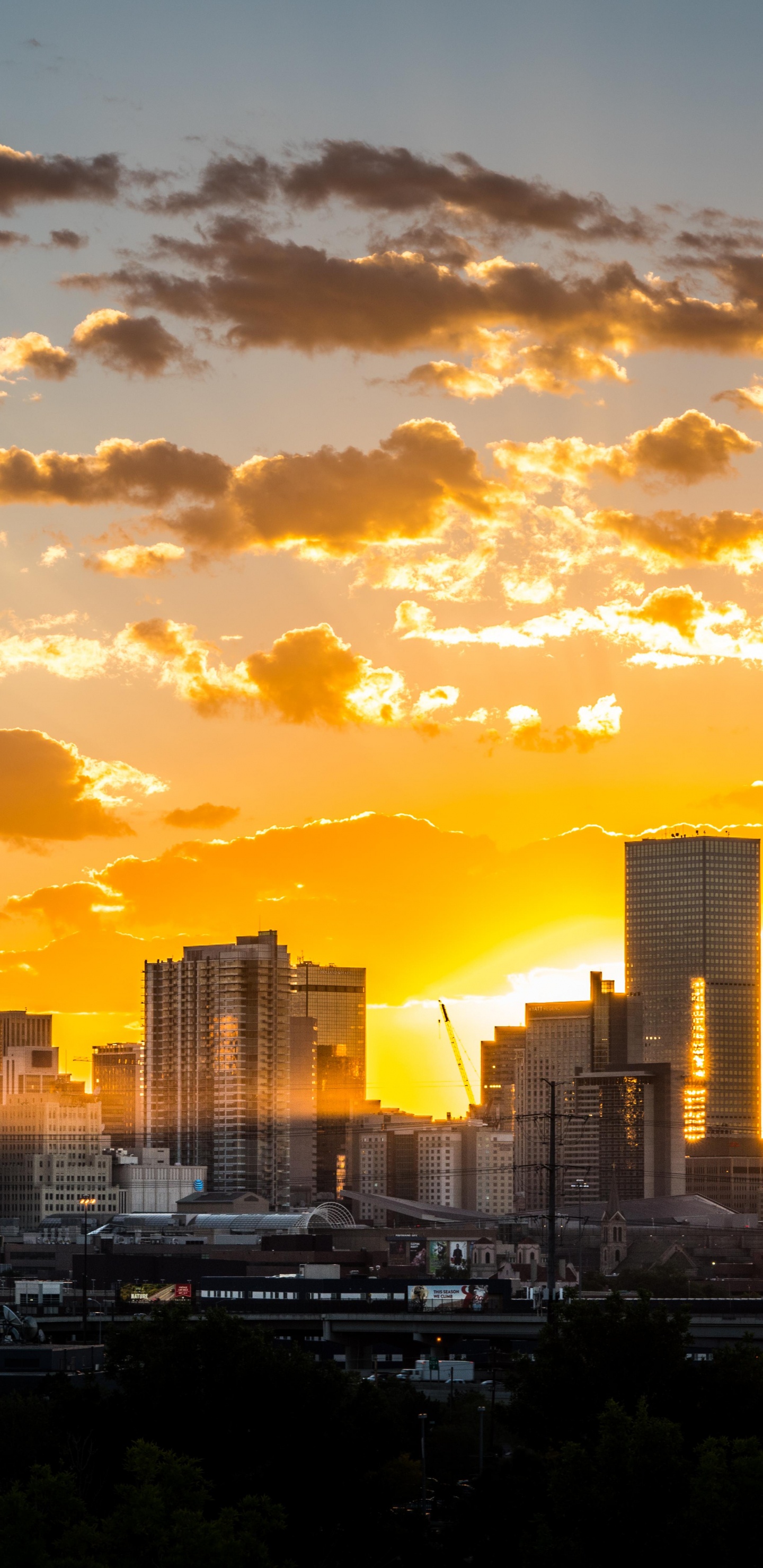 City Skyline Under Cloudy Sky During Sunset. Wallpaper in 1440x2960 Resolution