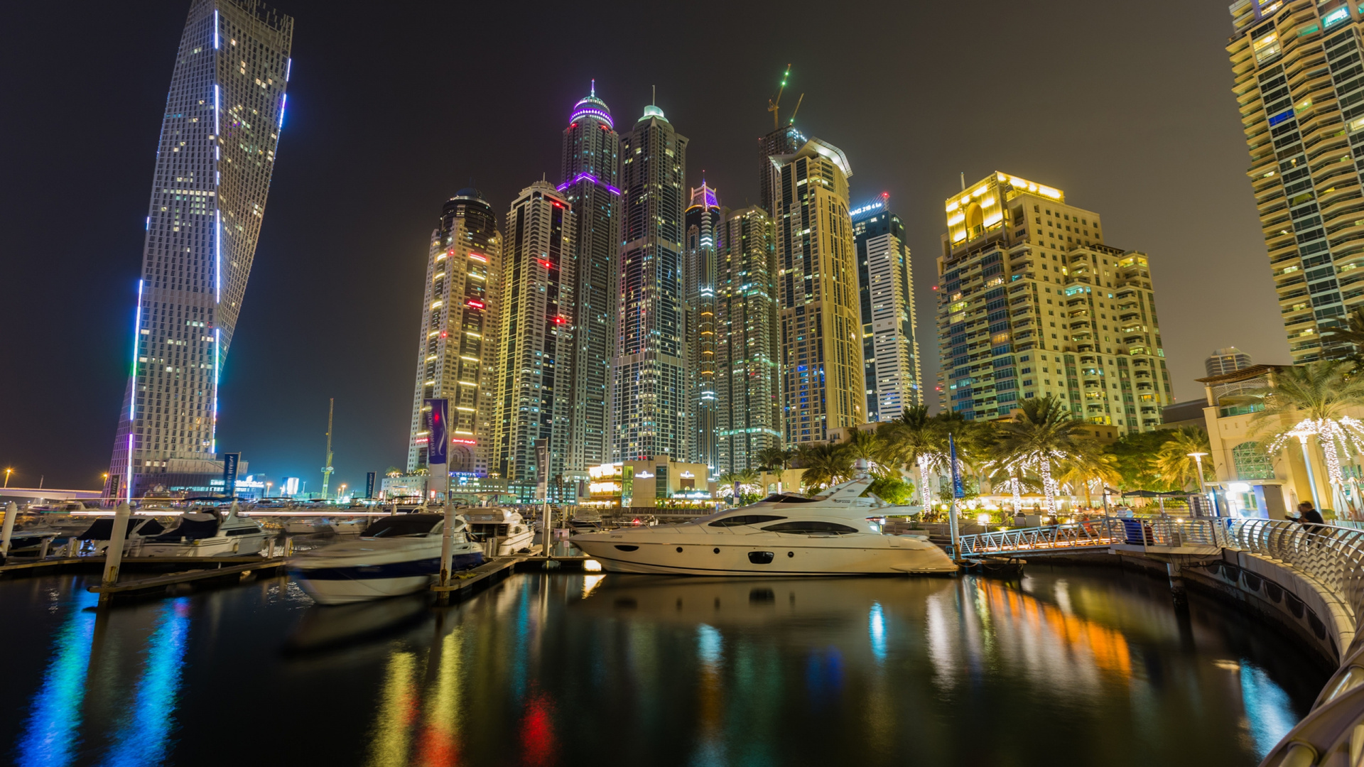 White Boat on Dock During Night Time. Wallpaper in 1920x1080 Resolution