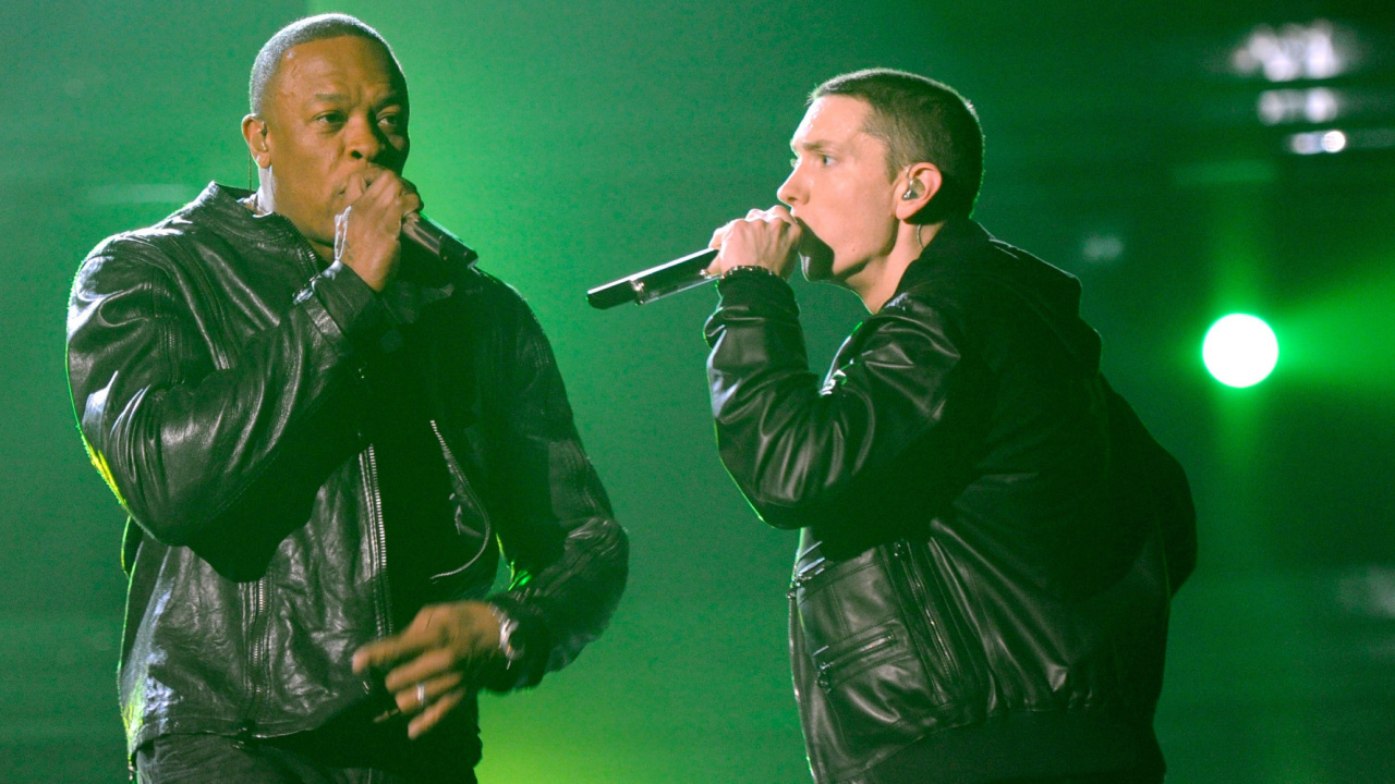 Eminem and dr Dre, Eminem, Rapper, Performance, Singer. Wallpaper in 1280x720 Resolution