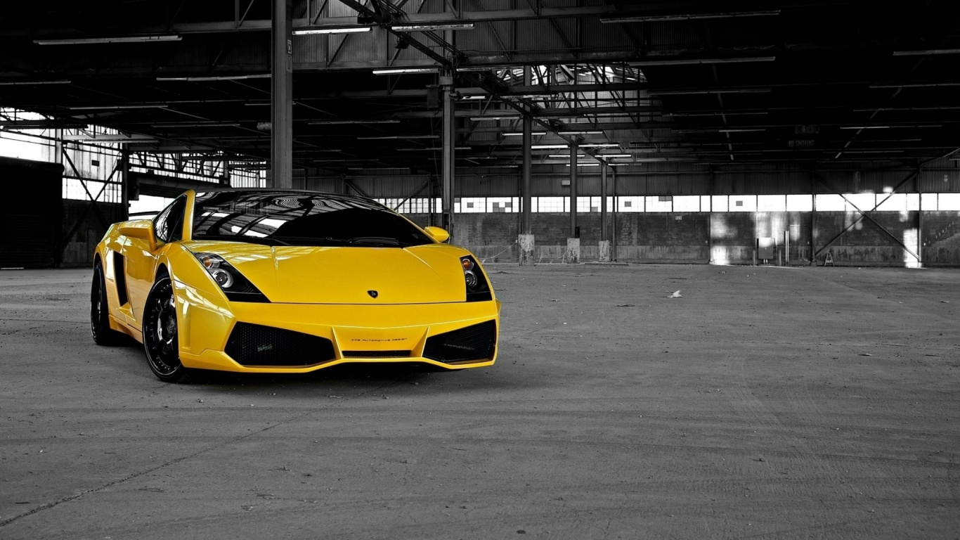 Yellow Lamborghini Aventador Parked on Parking Lot. Wallpaper in 1366x768 Resolution