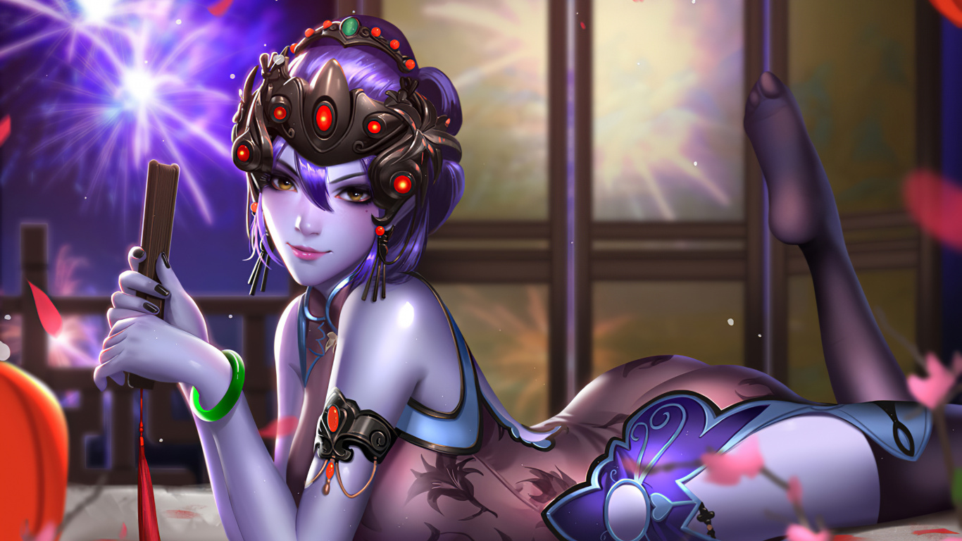 Mujer Con Personaje de Anime de Pelo Azul. Wallpaper in 1366x768 Resolution