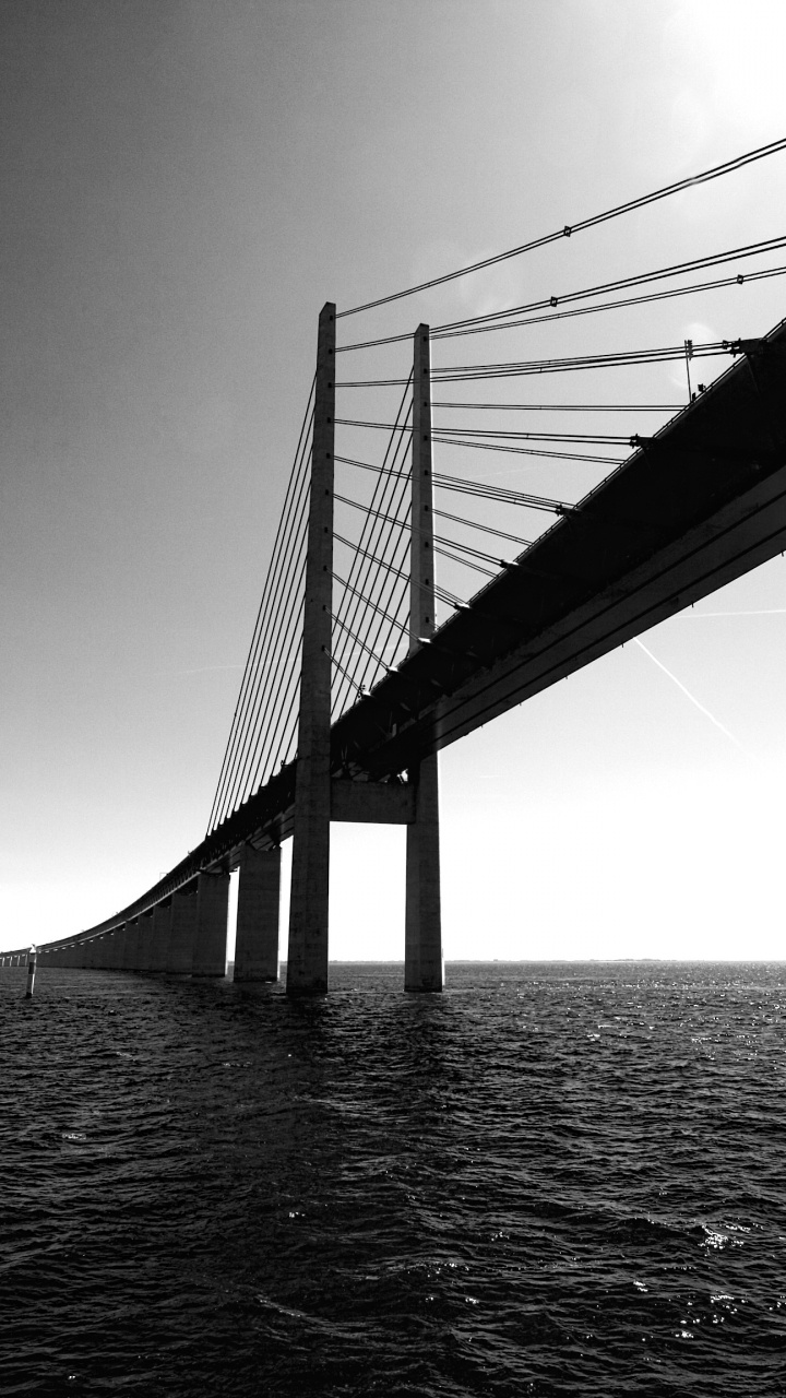 Photo en Niveaux de Gris D'un Pont Au-dessus de L'eau. Wallpaper in 720x1280 Resolution