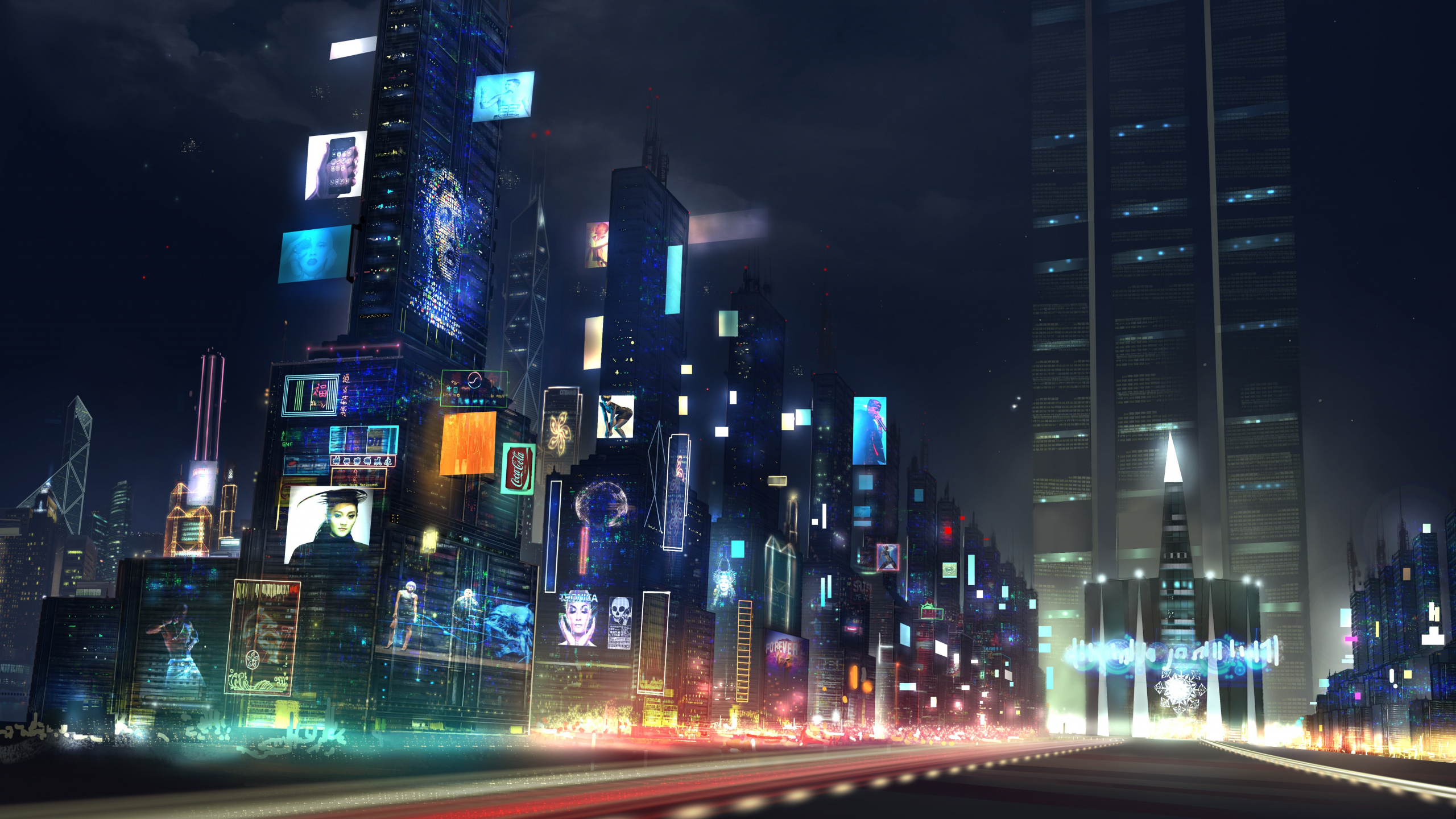 Bâtiments de la Ville Pendant la Nuit. Wallpaper in 2560x1440 Resolution