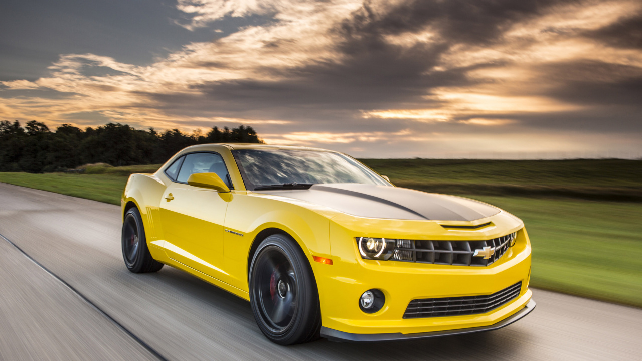 Yellow Chevrolet Camaro on Road During Daytime. Wallpaper in 1280x720 Resolution