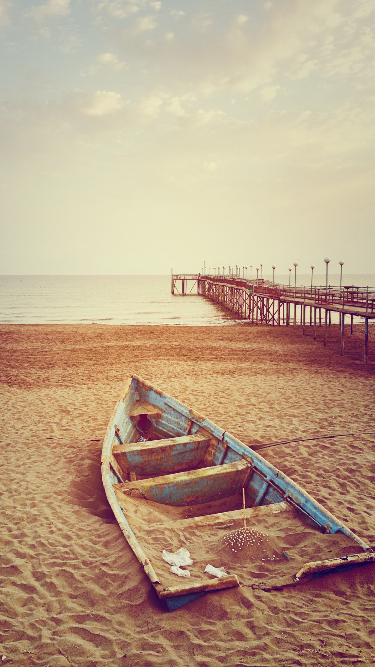 Water, Boat, Wood, Watercraft, Beach. Wallpaper in 750x1334 Resolution