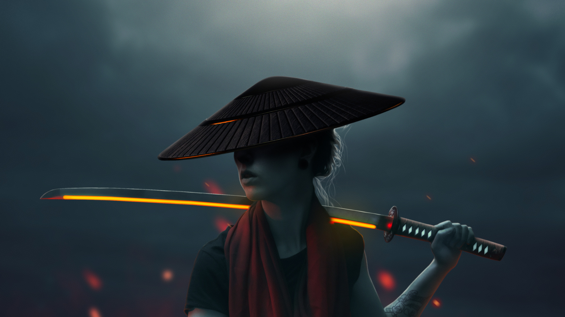 Fille Asiatique Avec Une Épée de Lave, Samouraï, Arts de la Scène, Divertissement, Événement. Wallpaper in 1920x1080 Resolution