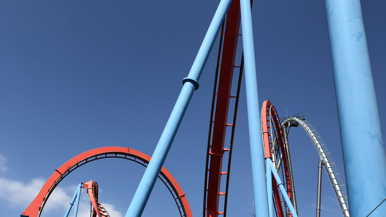 Achterbahn, Sehenswürdigkeit, Freizeitpark, Natur, Blau. Wallpaper in 1280x720 Resolution