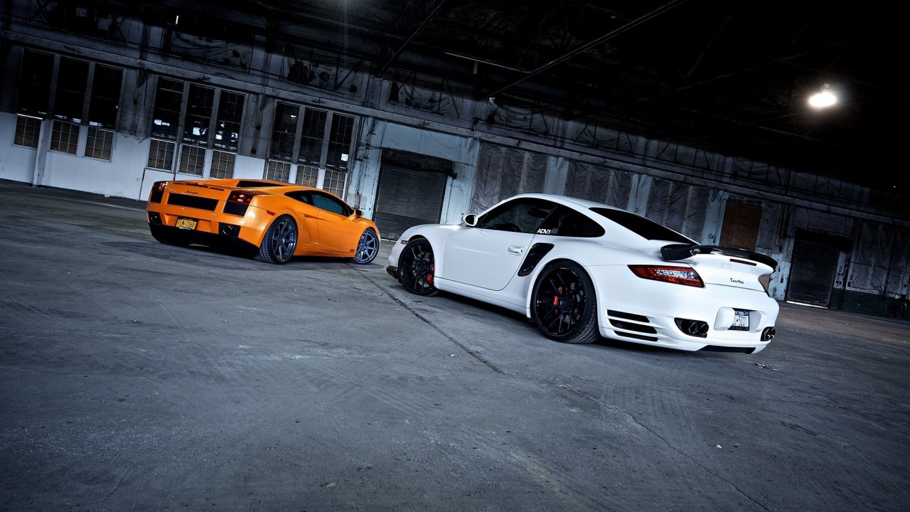 White and Orange Coupe on Road. Wallpaper in 1280x720 Resolution