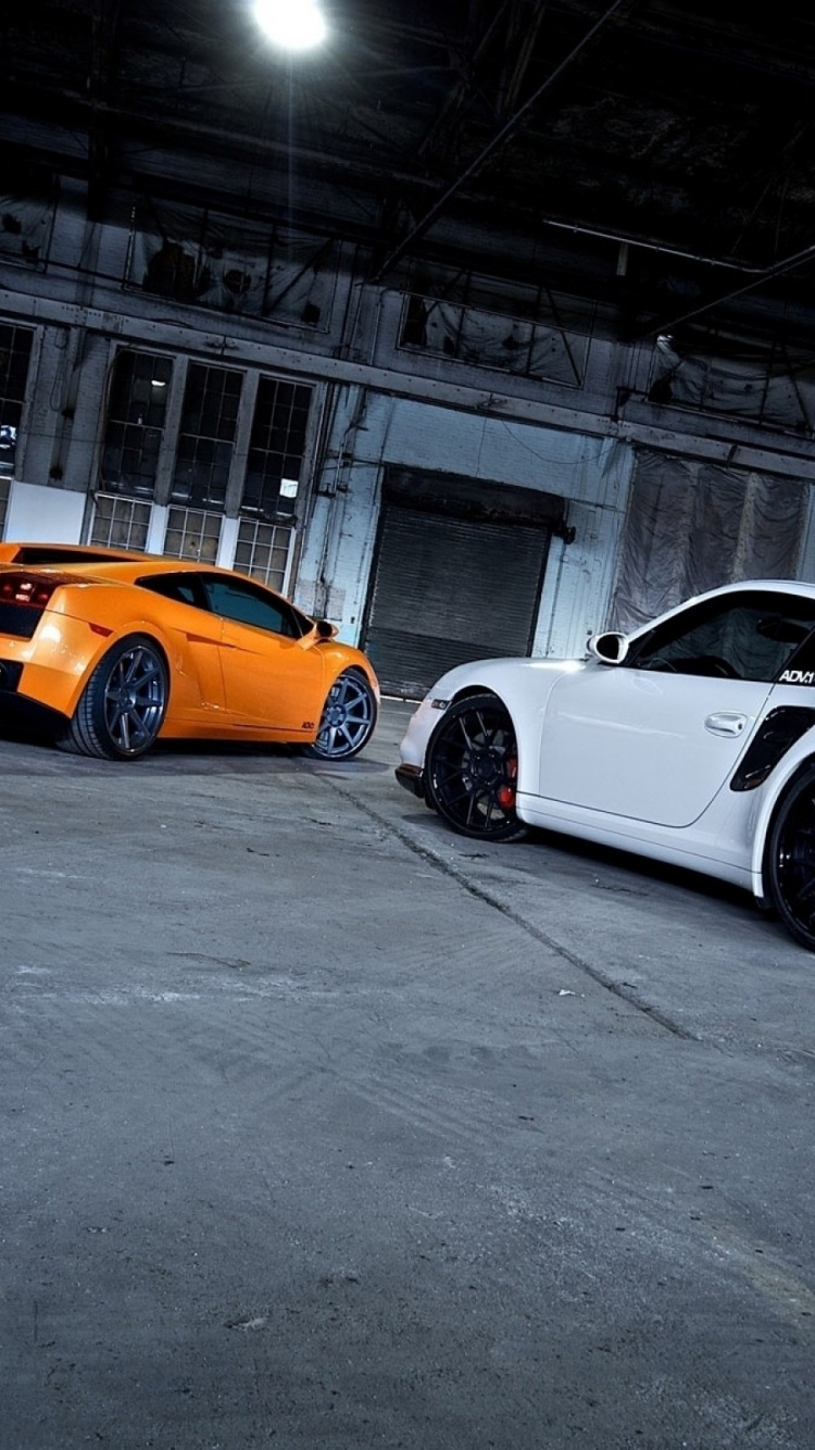 White and Orange Coupe on Road. Wallpaper in 750x1334 Resolution