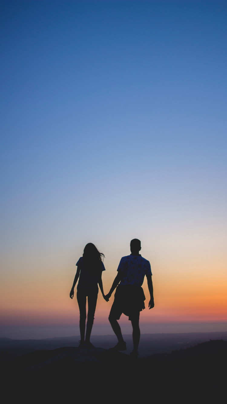 Silueta, Pareja, Romanticismo, Afición, La Gente en la Naturaleza. Wallpaper in 750x1334 Resolution