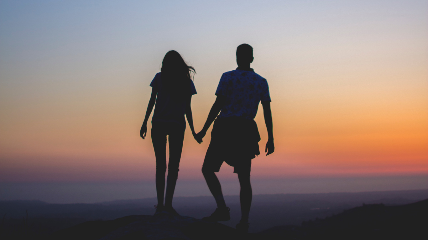 Silhouette, Couple, Romance, Passion, People in Nature. Wallpaper in 1366x768 Resolution