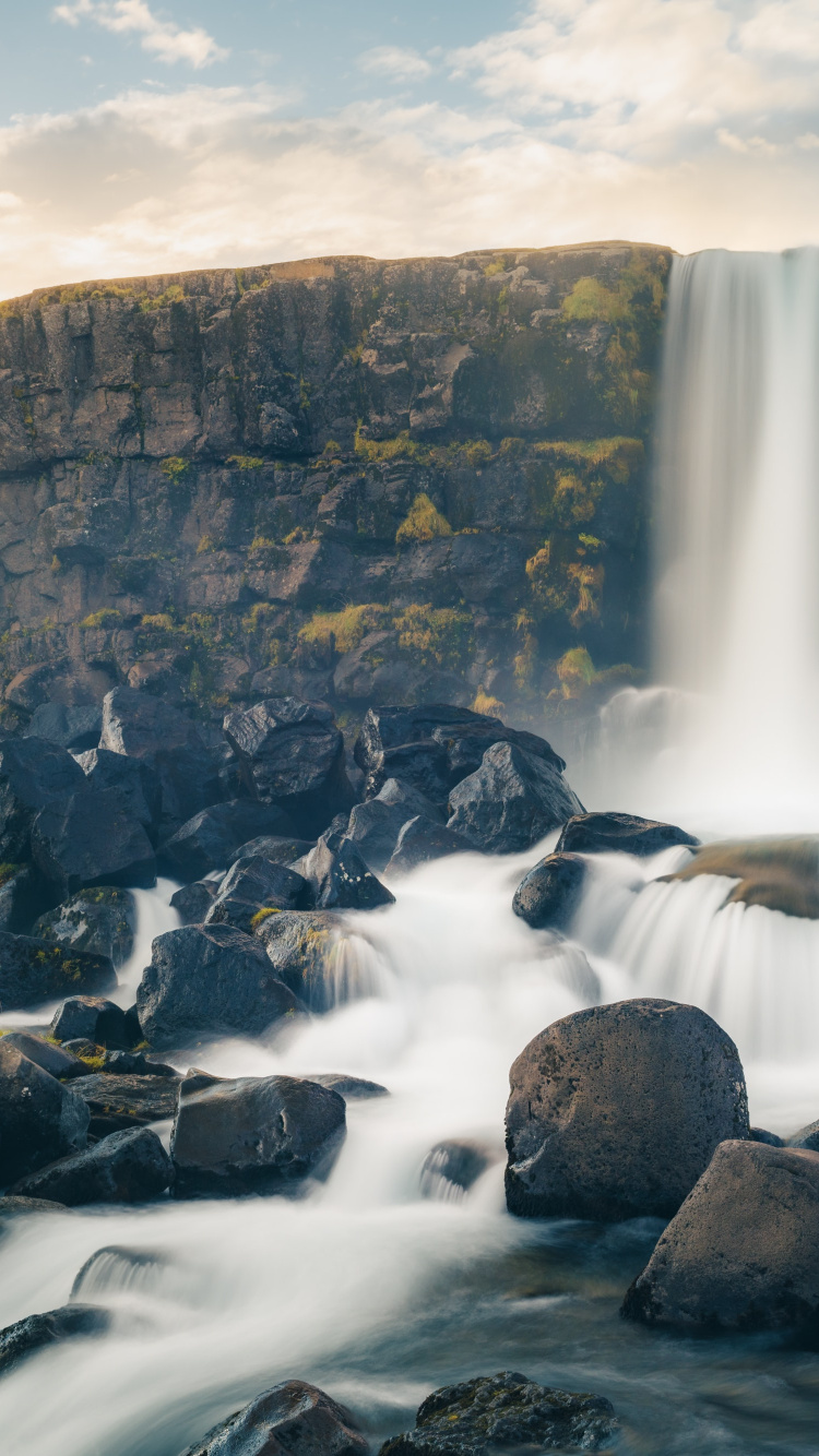 Waterfall, Xarrfoss, Seljalandsfoss, Nature, Cloud. Wallpaper in 750x1334 Resolution